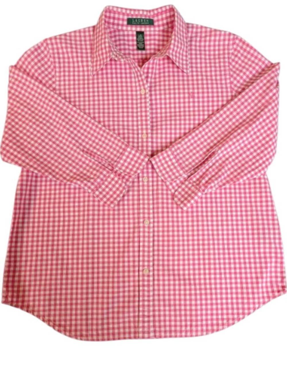 Lauren Ralph Lauren Pink Gingham Top Blouse Preppy Cotton Size Large